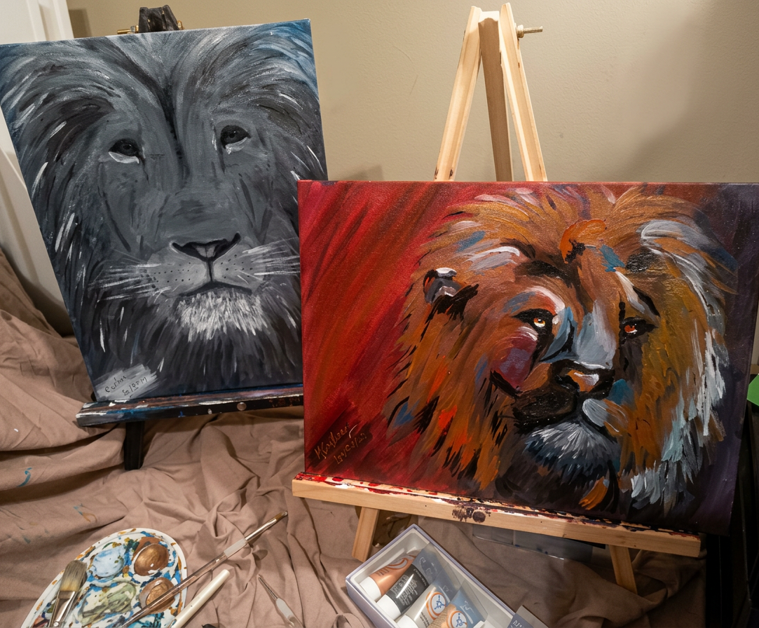 Lion paintings by Kimberly D. Hebert